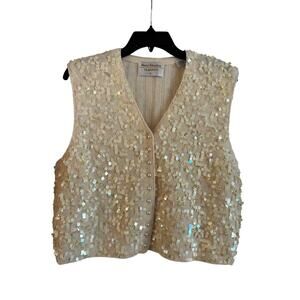 Vintage MARISA CHRISTINA Cream Lambswool & Angora Rabbit Hair Knit Sequin Vest L